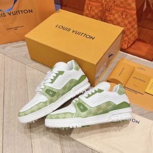 Louis Vuitton Trainer White Green Grid
