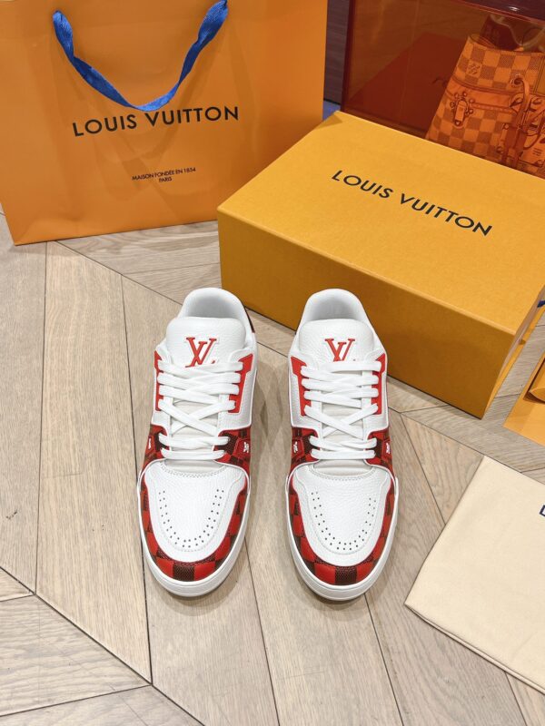 Louis Vuitton Trainer White Red Grid