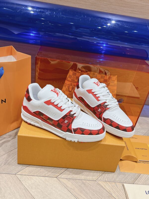 Louis Vuitton Trainer White Red Grid
