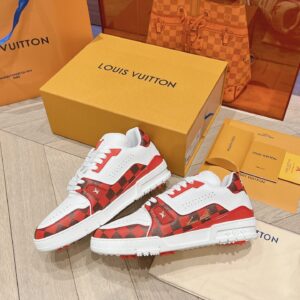 Louis Vuitton Trainer White Red Grid