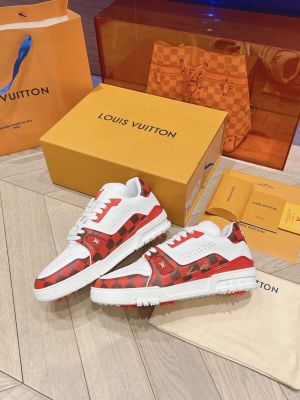 Louis Vuitton Trainer White Red Grid