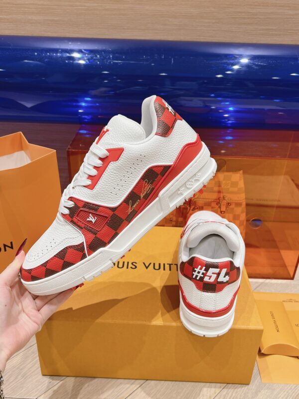 Louis Vuitton Trainer White Red Grid