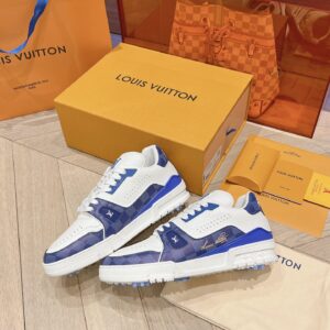Louis Vuitton Trainer White Light Blue  Grid