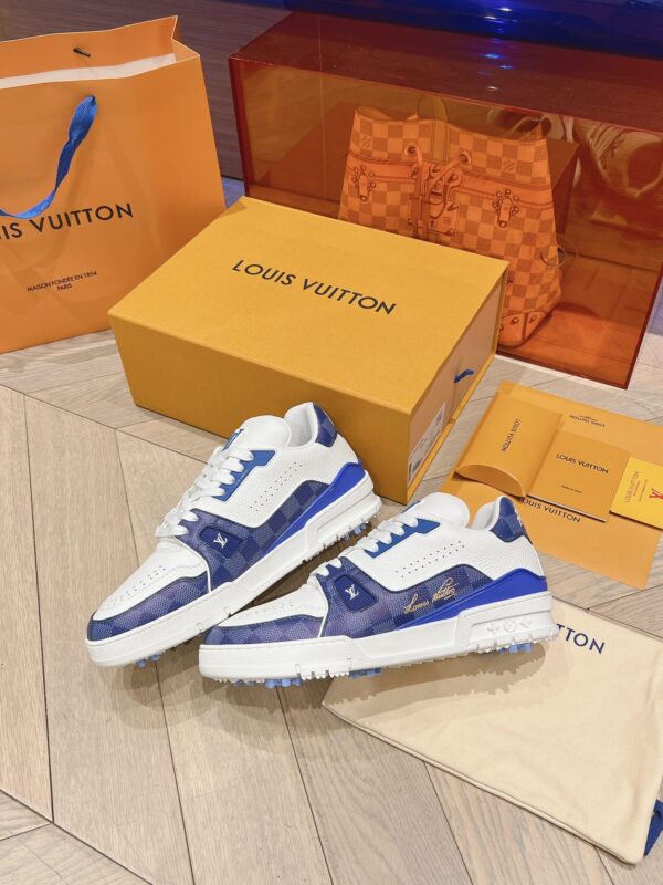 Louis Vuitton Trainer White Light Blue  Grid