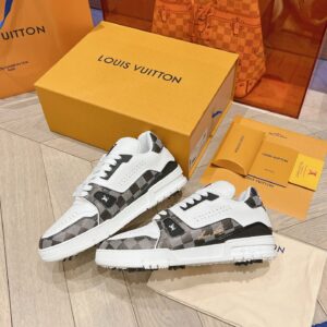 Louis Vuitton Trainer White Black and Grey Grid