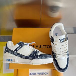 Louis Vuitton Trainer White Blue Grid