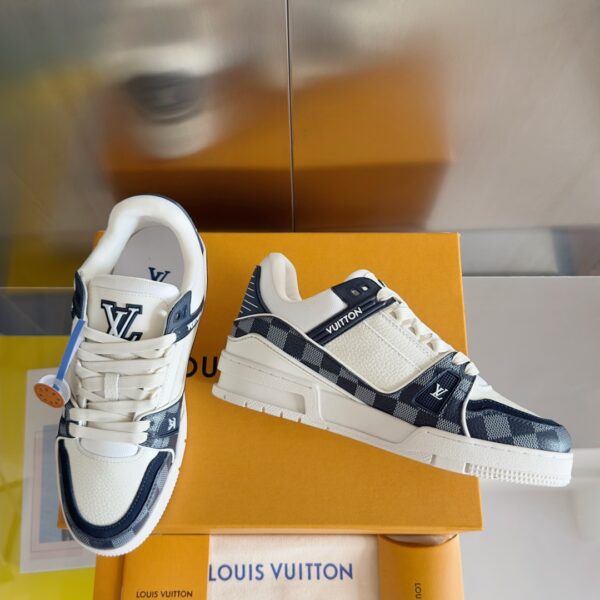 Louis Vuitton Trainer White Blue Grid