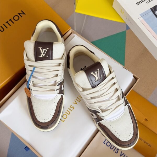 Louis Vuitton Trainer White Brown Grid