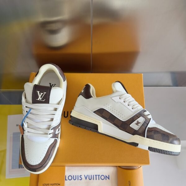 Louis Vuitton Trainer White Brown Grid