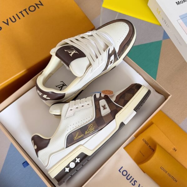 Louis Vuitton Trainer White Brown Grid