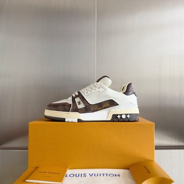 Louis Vuitton Trainer White Brown Grid