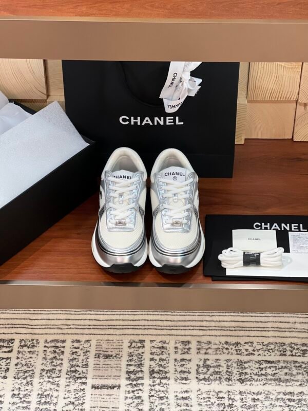 Chanel CC logo Silver White