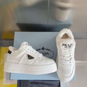 Prada Lambswool Boots Low White