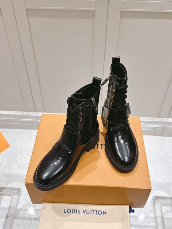 Louis Vuitton Motorcycle Boots Lace-up Light Black