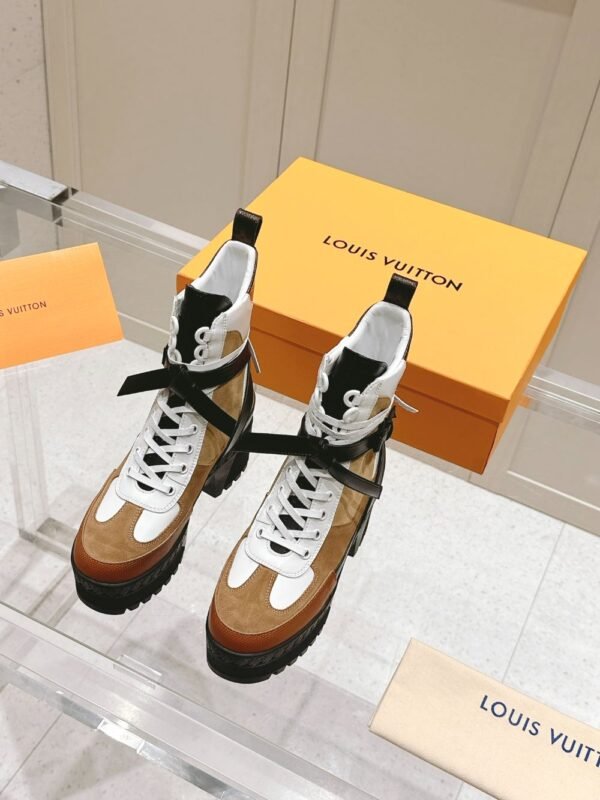 Louis Vuitton High Heel Martin Boots White Khaki Brown