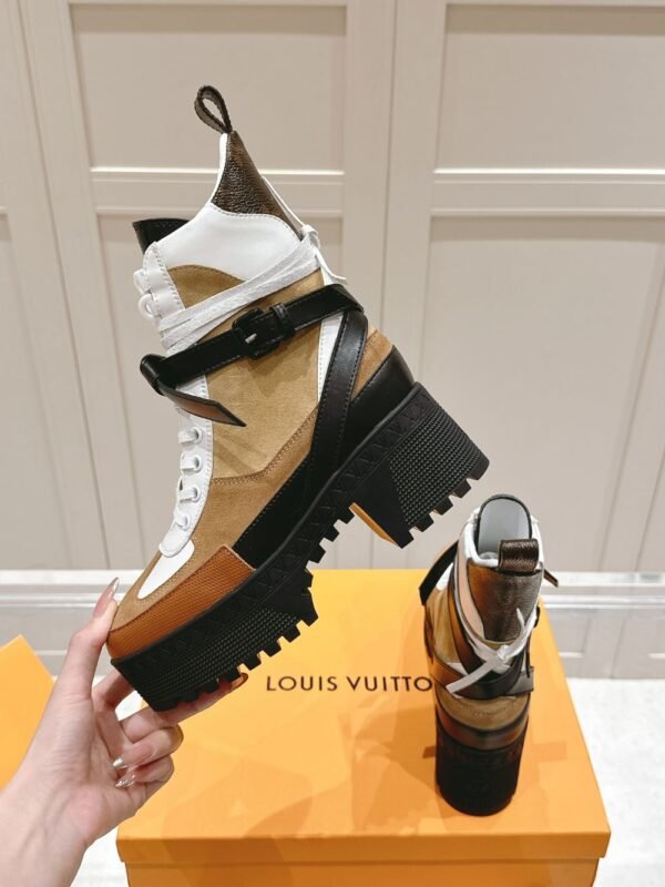 Louis Vuitton High Heel Martin Boots White Khaki Brown