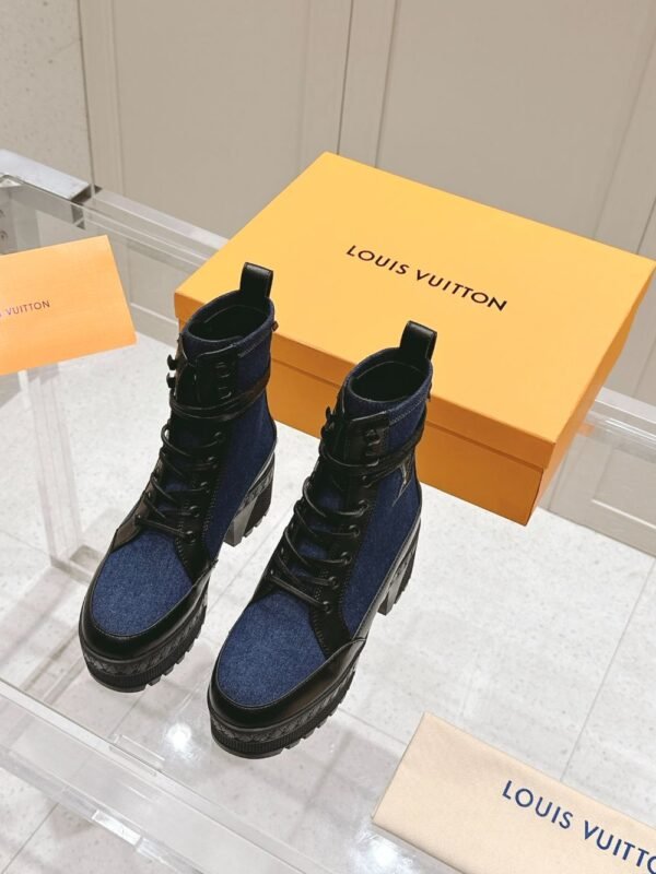 Louis Vuitton High Heel Martin Boots Blue and Black