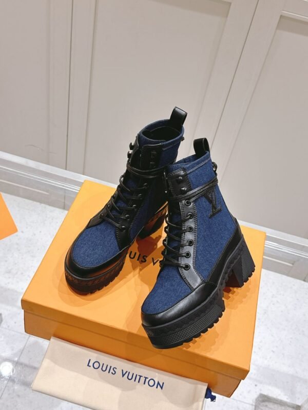 Louis Vuitton High Heel Martin Boots Blue and Black