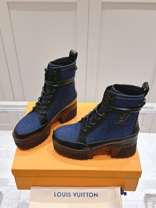 Louis Vuitton High Heel Martin Boots Blue and Black