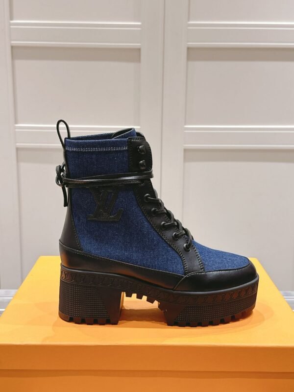 Louis Vuitton High Heel Martin Boots Blue and Black