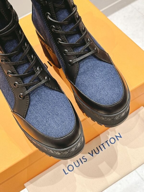 Louis Vuitton High Heel Martin Boots Blue and Black