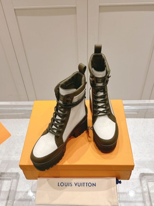 Louis Vuitton High Heel Martin Boots Cream and Green