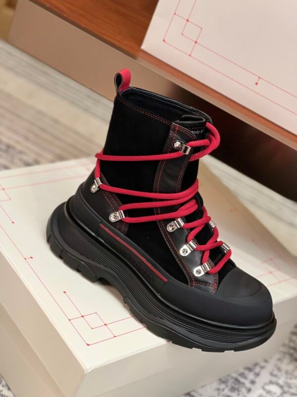 Alexander Mcqueen Tread Slick Martin Boots Black and Red