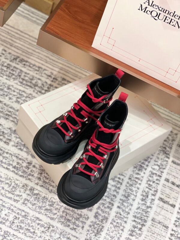 Alexander Mcqueen Tread Slick Martin Boots Black and Red