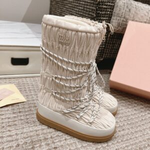Miu Miu  Snow  Boots Long Down Wrinkles Cream