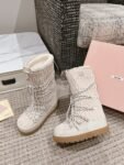 Miu Miu  Snow  Boots Long Down Wrinkles Cream