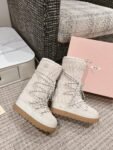 Miu Miu  Snow  Boots Long Down Wrinkles Cream