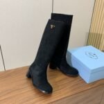 Prada  Suede Long Boots Black