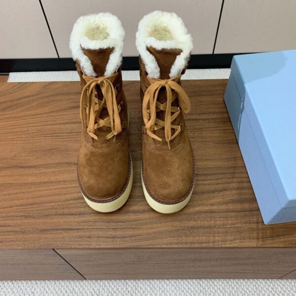 Prada Lambswool Lace-up Long Boots Brown