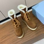 Prada Lambswool Lace-up Long Boots Brown