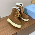 Prada Lambswool Lace-up Long Boots Brown