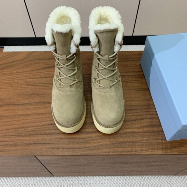 Prada Lambswool Lace-up Long Boots Grey