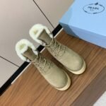 Prada Lambswool Lace-up Long Boots Grey