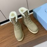 Prada Lambswool Lace-up Long Boots Grey