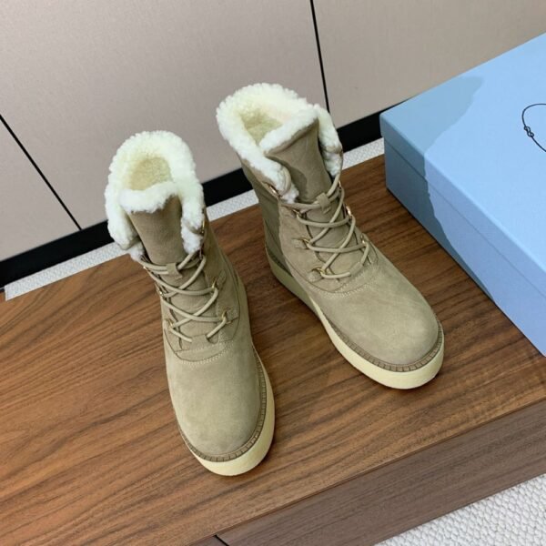 Prada Lambswool Lace-up Long Boots Grey