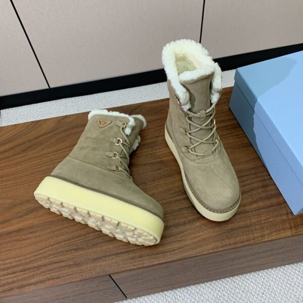 Prada Lambswool Lace-up Long Boots Grey