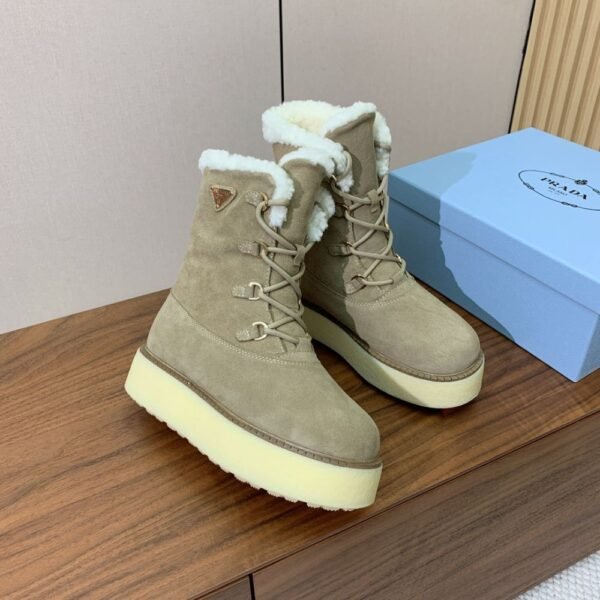 Prada Lambswool Lace-up Long Boots Grey