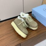Prada Lambswool Lace-up Shoes Grey