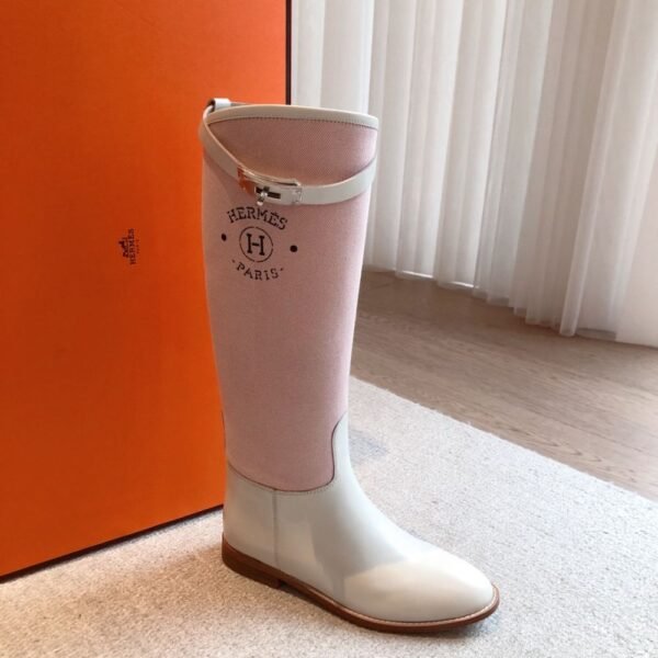 Hermes Kelly 24ss Long Boots Suede White Pink