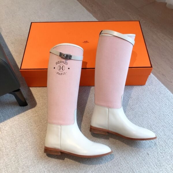 Hermes Kelly 24ss Long Boots Suede White Pink