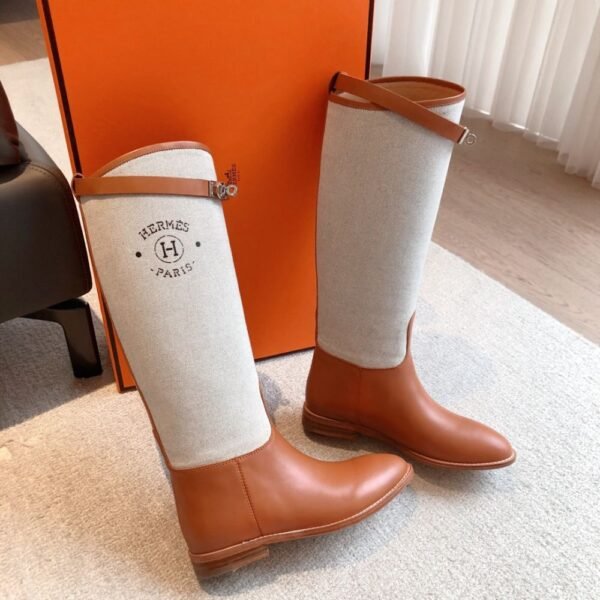 Hermes Kelly 24ss Long Boots Suede Grey Brown
