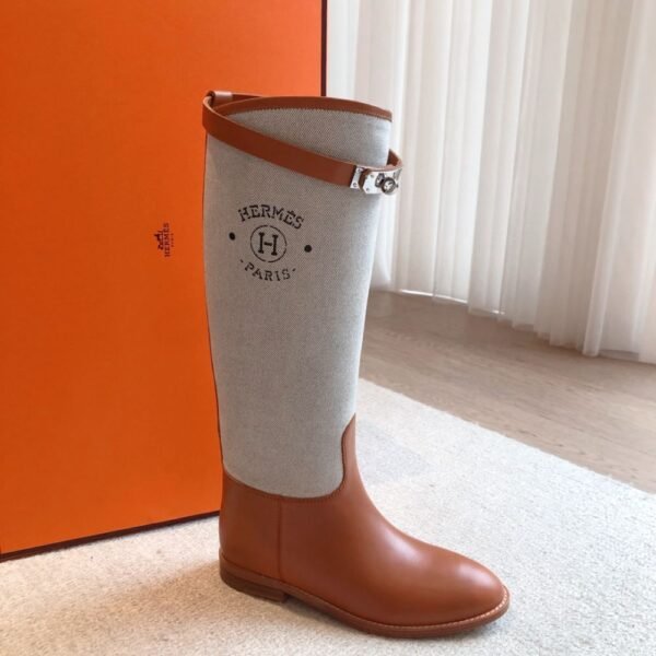Hermes Kelly 24ss Long Boots Suede Grey Brown