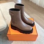 Hermes Kelly 24ss Leather Ankle Boots Grey Khaki