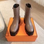 Hermes Kelly 24ss Leather Ankle Boots Grey Khaki