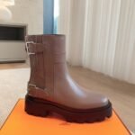 Hermes Kelly 24ss Leather Ankle Boots Grey Khaki
