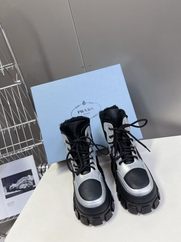 Prada Thick Sole Boots Black and Silver